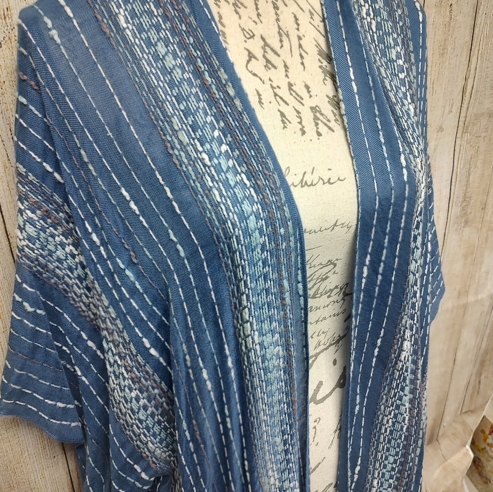 Sonoma Kimono Blue Striped Cardigan Slit Arms One Size - Picture 4 of 14